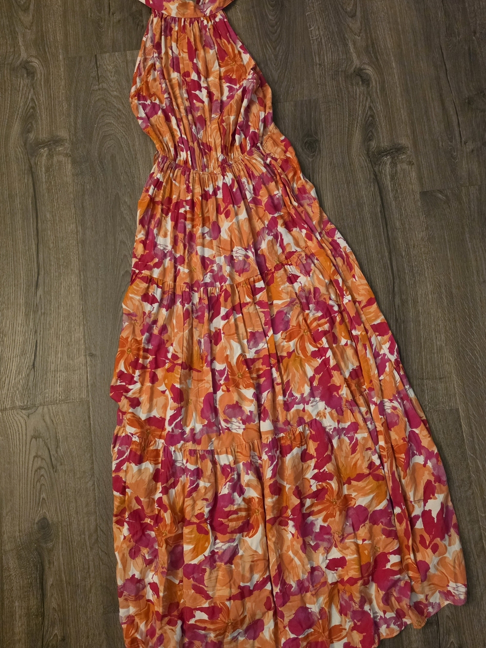 Petal & Pup Vibrant Pink and Orange Floral Halter Maxi Dress